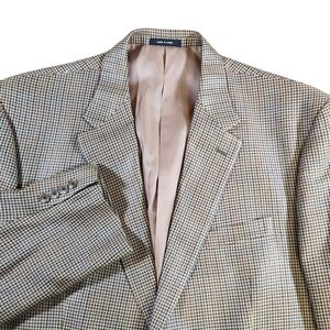 Chaps 100% Silk Blazer Mens 48R Houndstooth Plaid Brown Sportcoat Jacket Classic
